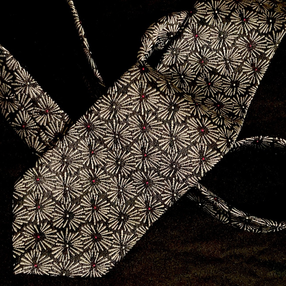 Oscar De La Renta Couture Neck Tie Black White Floral jacquard Burst Pattern 57”